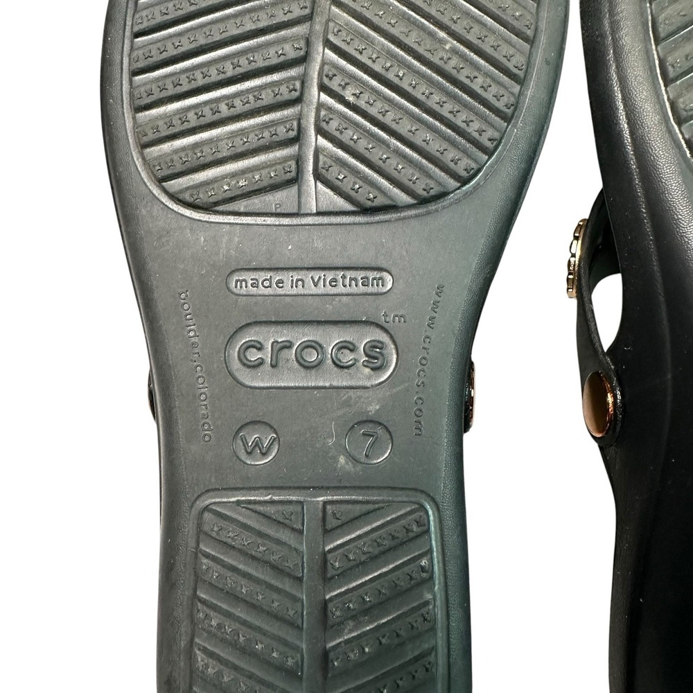 Crocs Sanrah Diamante Wedge Flip Flop Sandals Womens 7 Black Thongs Slip On - Picture 11 of 12